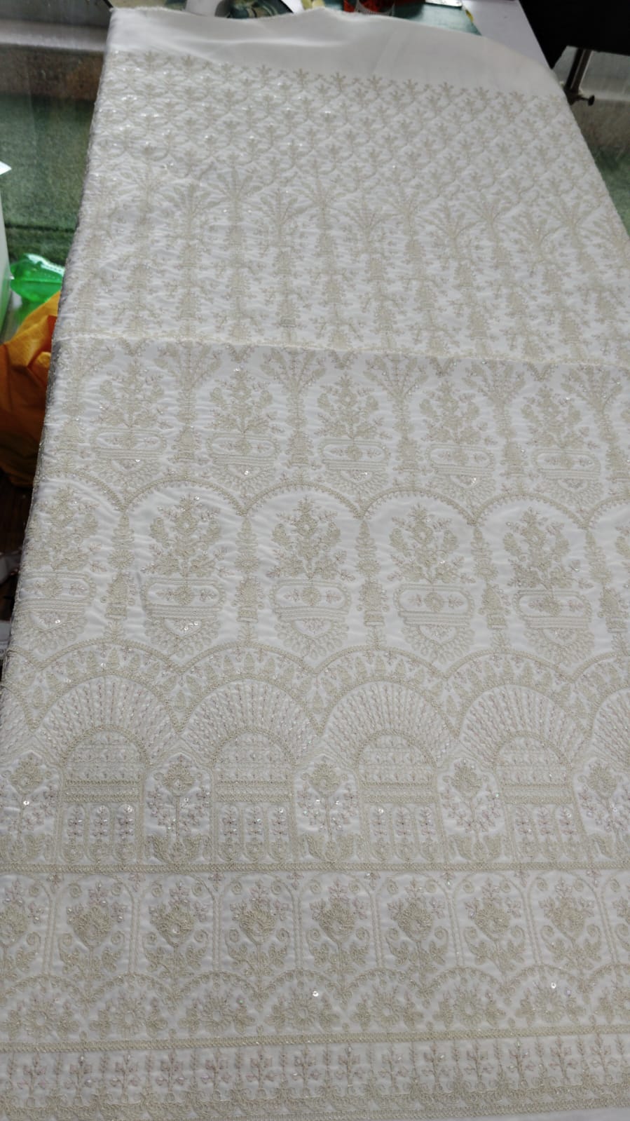 White Mughal Arch Panel Embroidery Groom Sherwani