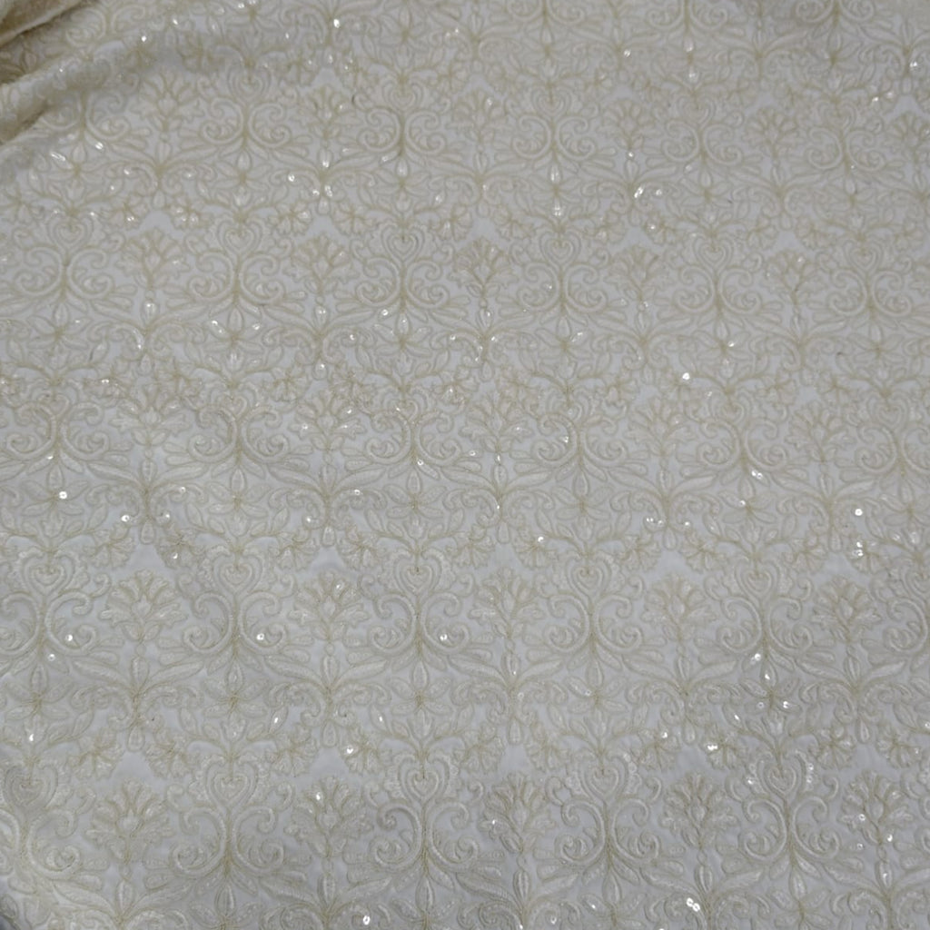 Cream Ivory Sequin Scroll Embroidery Groom Sherwani