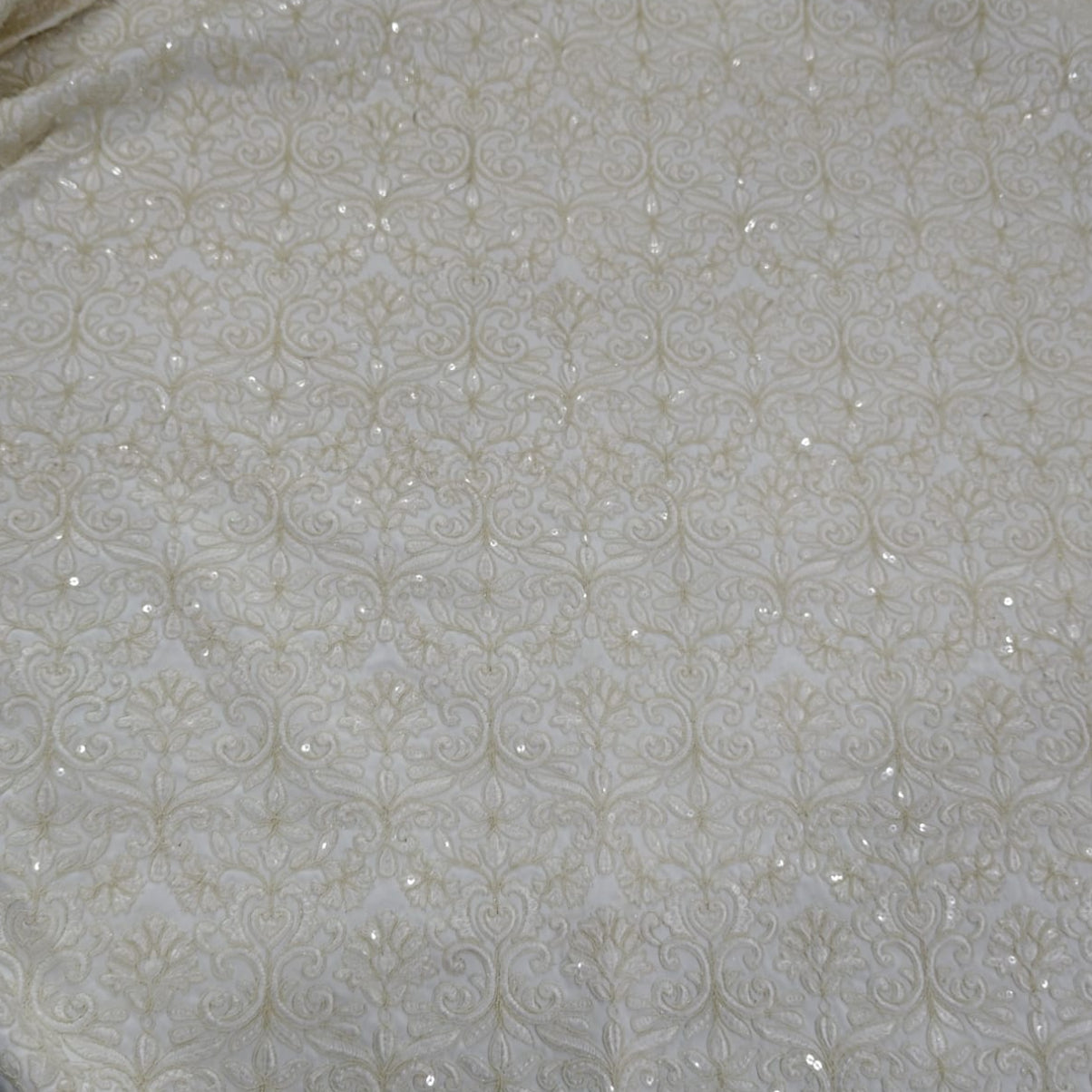 Cream Ivory Sequin Scroll Embroidery Groom Sherwani