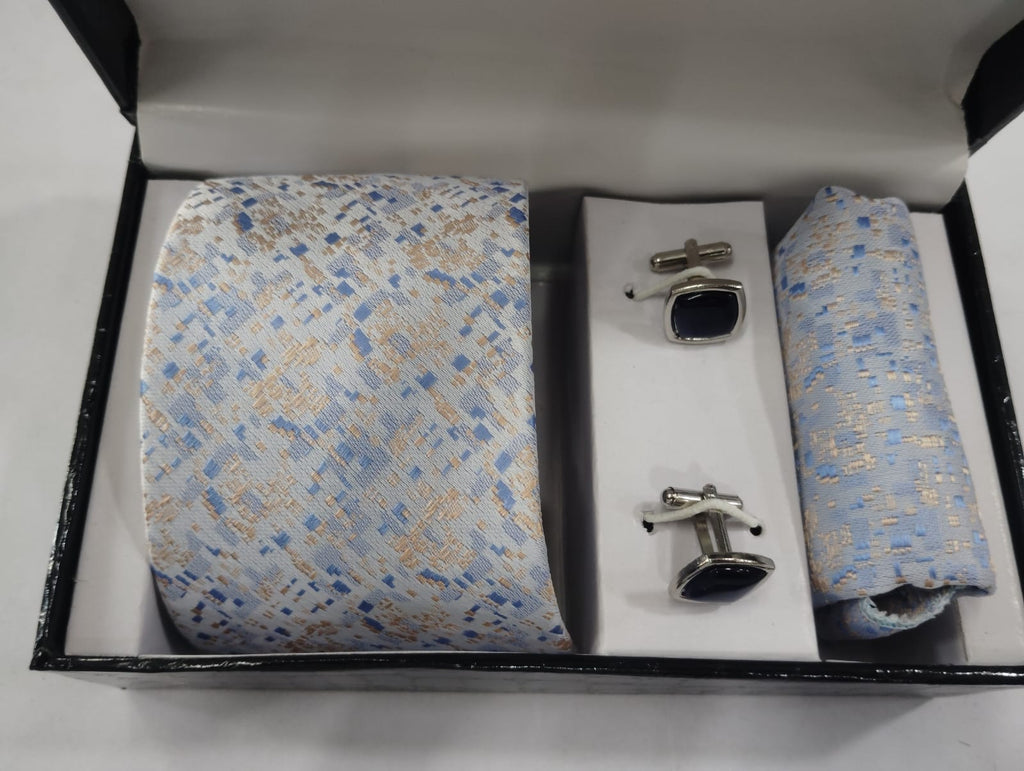 Light Blue Mosaic Silk Tie Gift Set