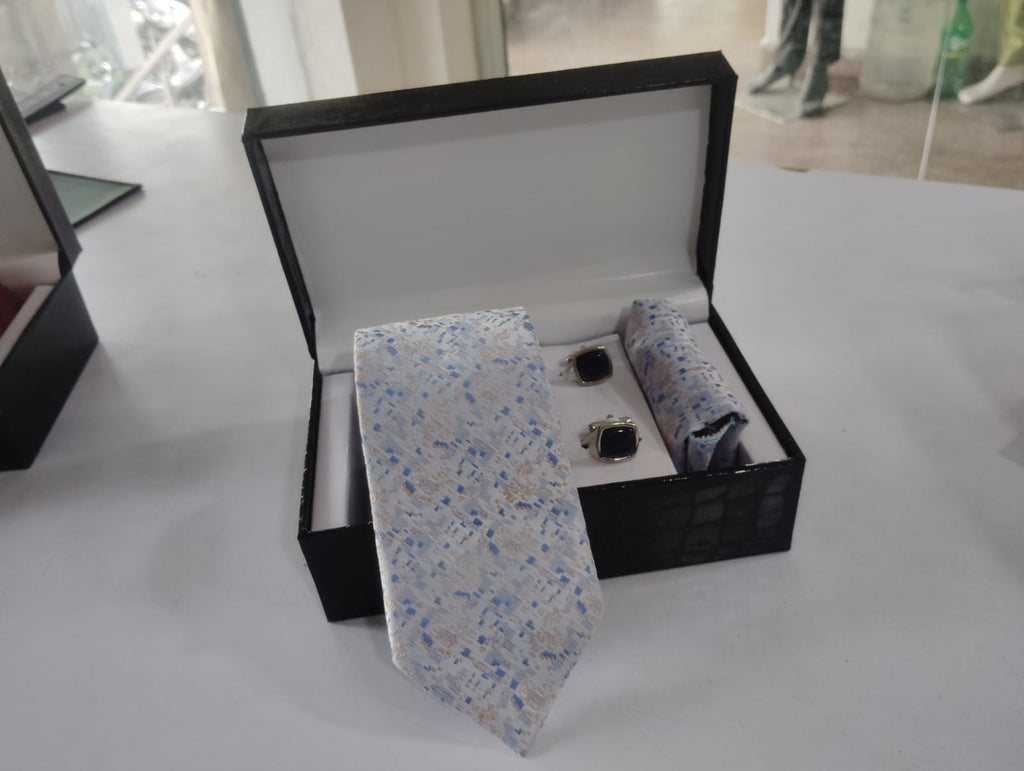 Light Blue Mosaic Silk Tie Gift Set