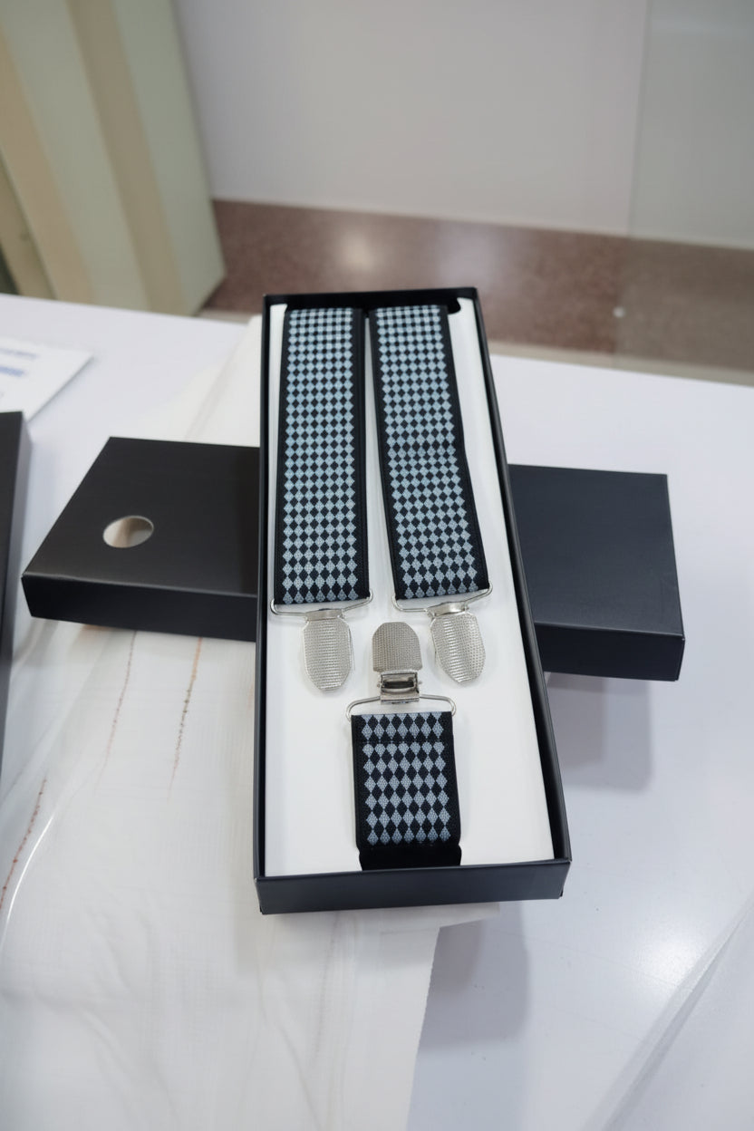 Black Grey Diamond Pattern Suspenders | Premium Men's Braces