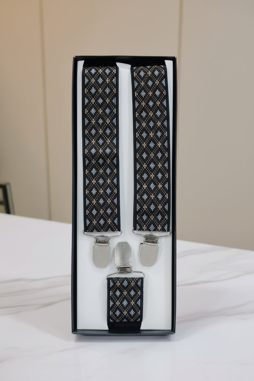 Black Gold Diamond Pattern Suspenders | Premium Men's Braces