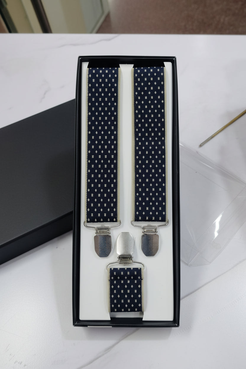 Navy Blue Diamond Pattern Suspenders | Premium Men's Braces