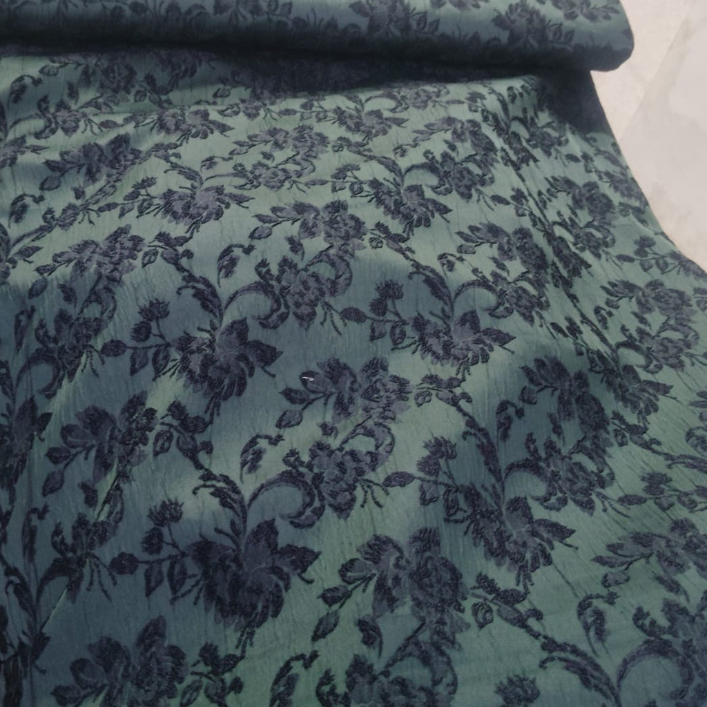 Bottle Green Black Floral Jacquard Sadri – Sleeveless Jacket
