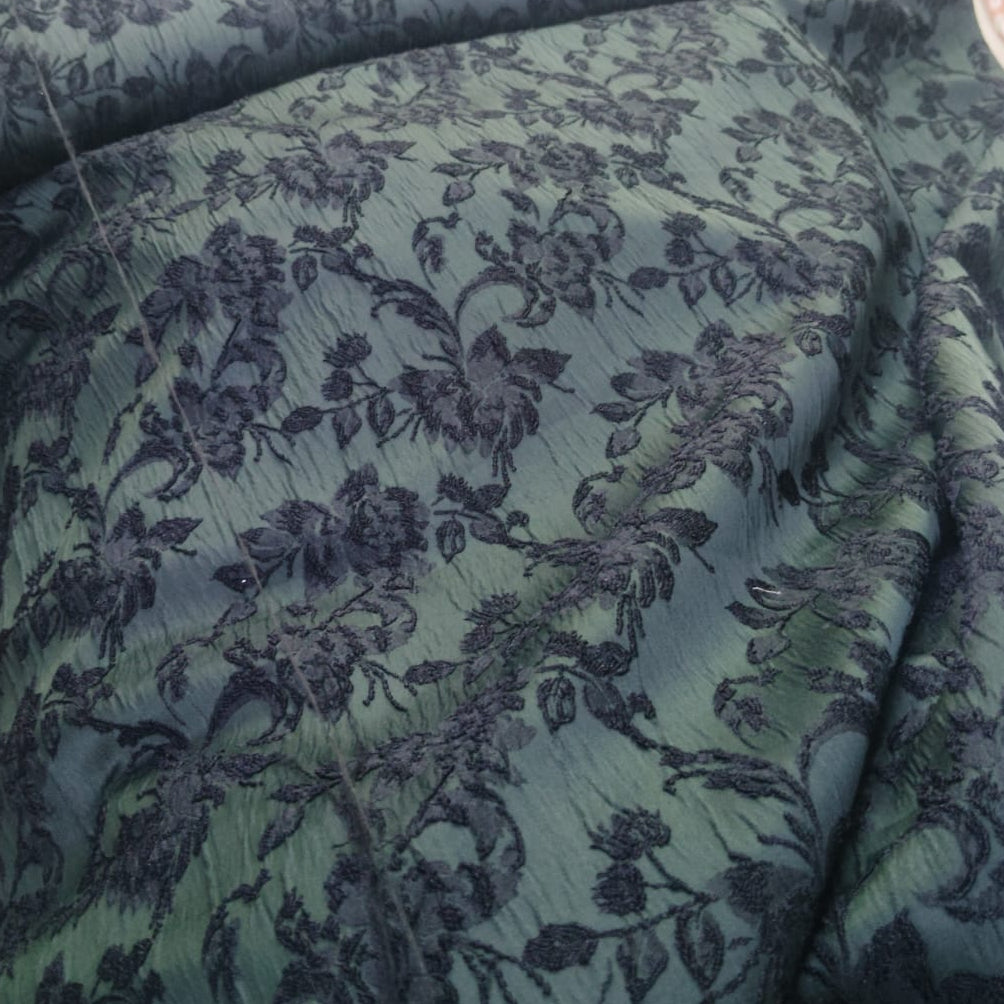 Bottle Green Black Floral Jacquard Indo Western – Short Sherwani Style