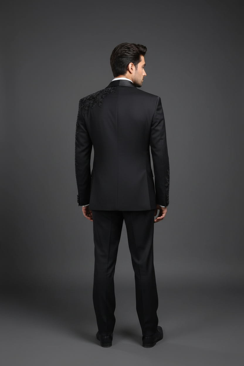 Back view showing embroidered sleeves