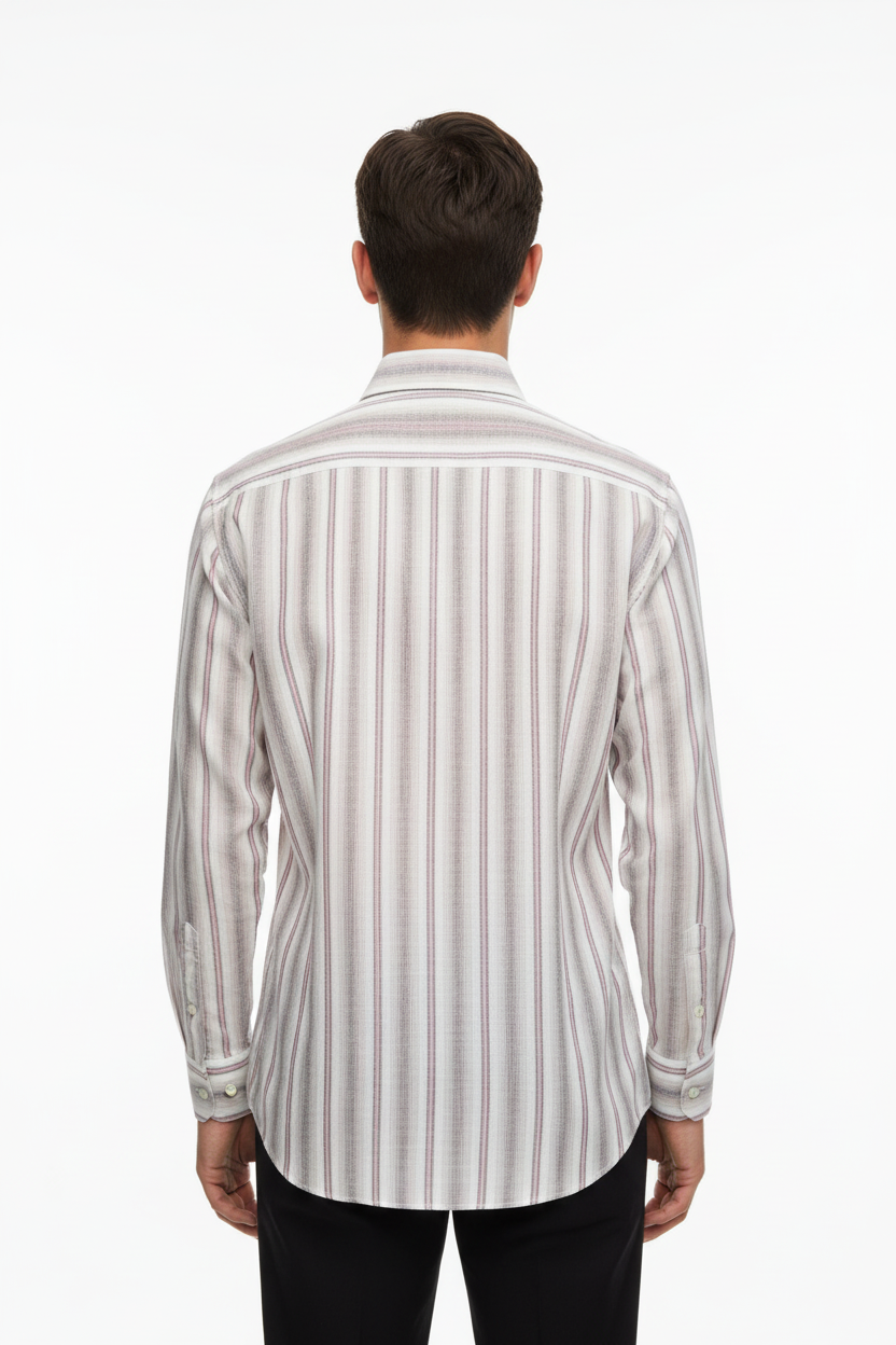 Back View - Striped Shirt - Male Model