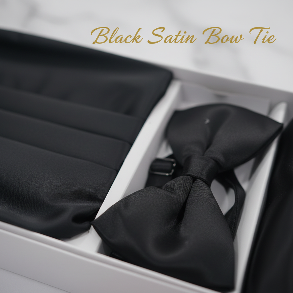 Black Satin Bow Tie - Zoom