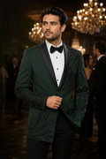 Emerald Embroidered Tuxedo - White Shirt & Cummerbund
