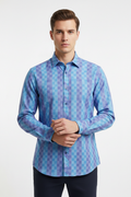 Front View - Blue Checkered Shirt - Male Model