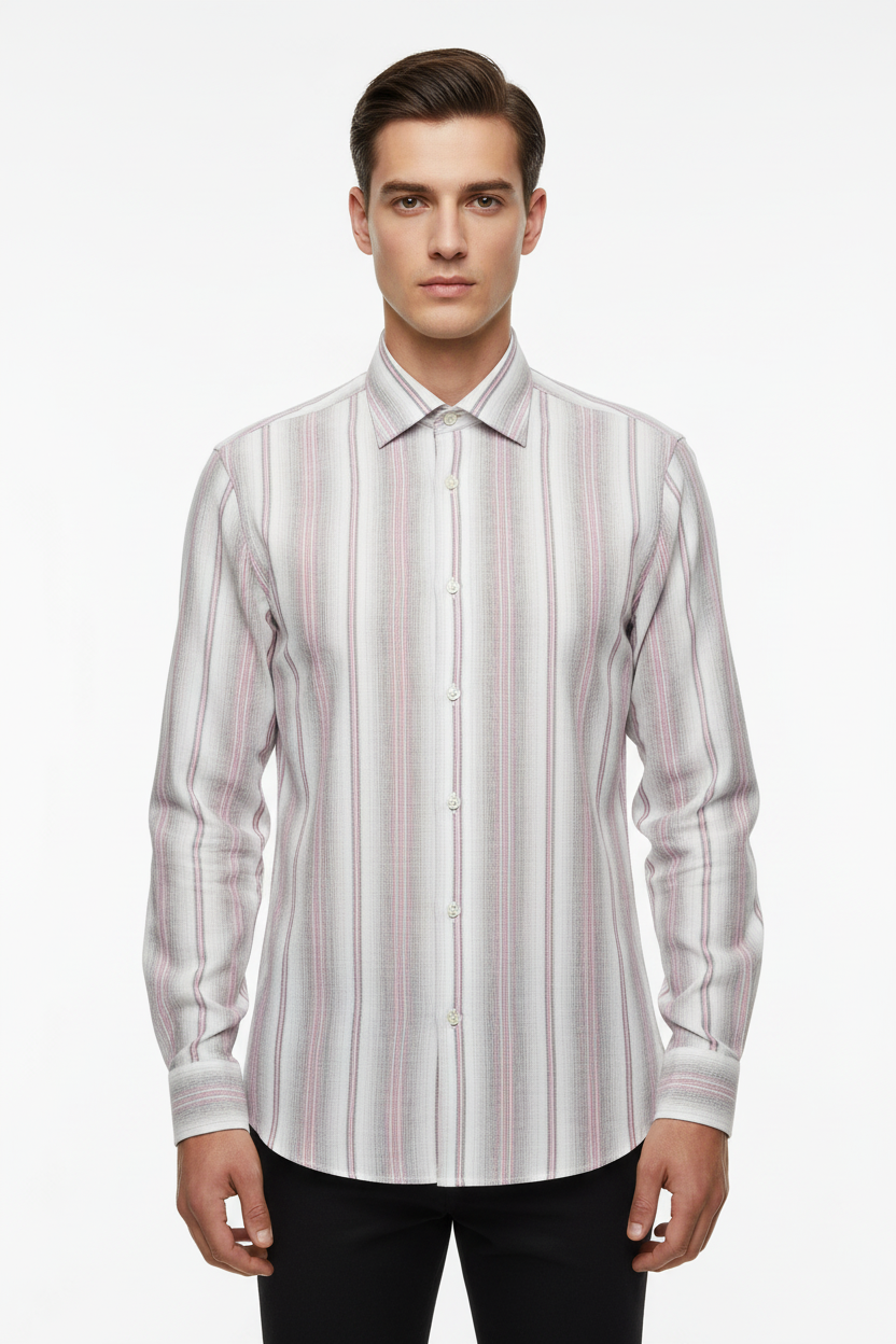 Front View - Striped Shirt - Male Model