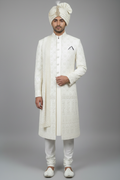 Front view - white sherwani with gray background