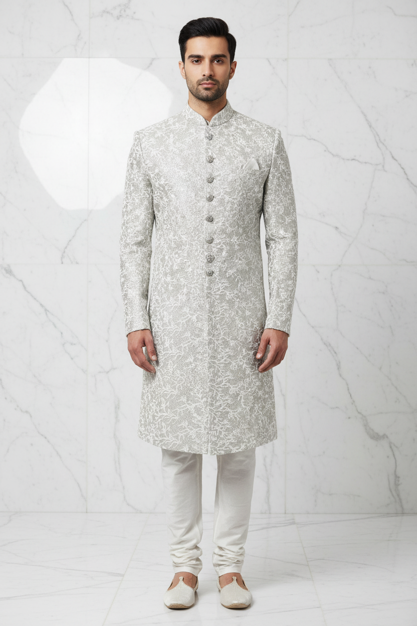 Pearl White Premium Sparkle Embroidery Sherwani