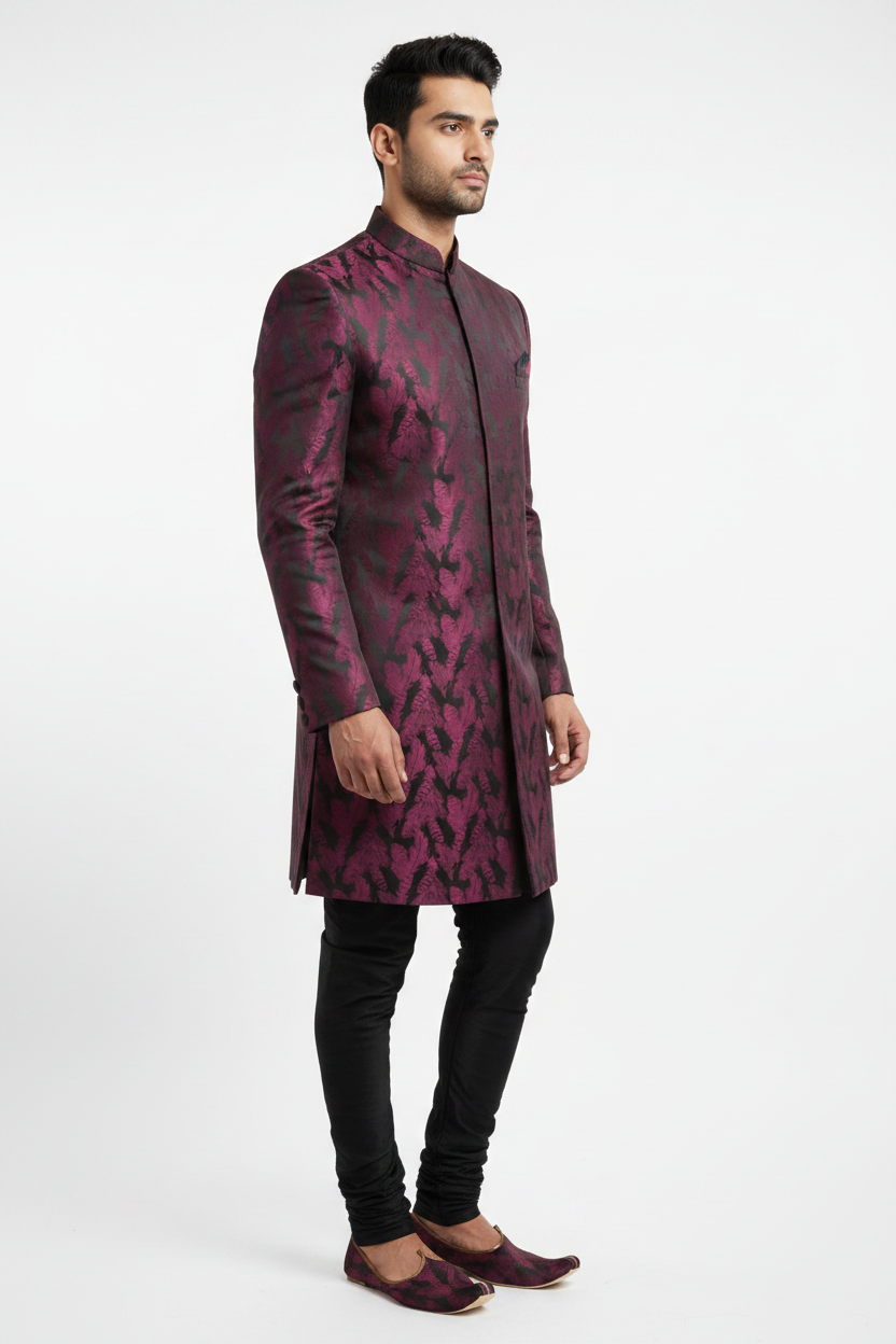 Side view studio - Indo Western in pink feather print fabric
