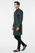 Side view - Indo Western bottle green floral jacquard