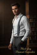 Model wearing Black Grey Diamond Suspenders