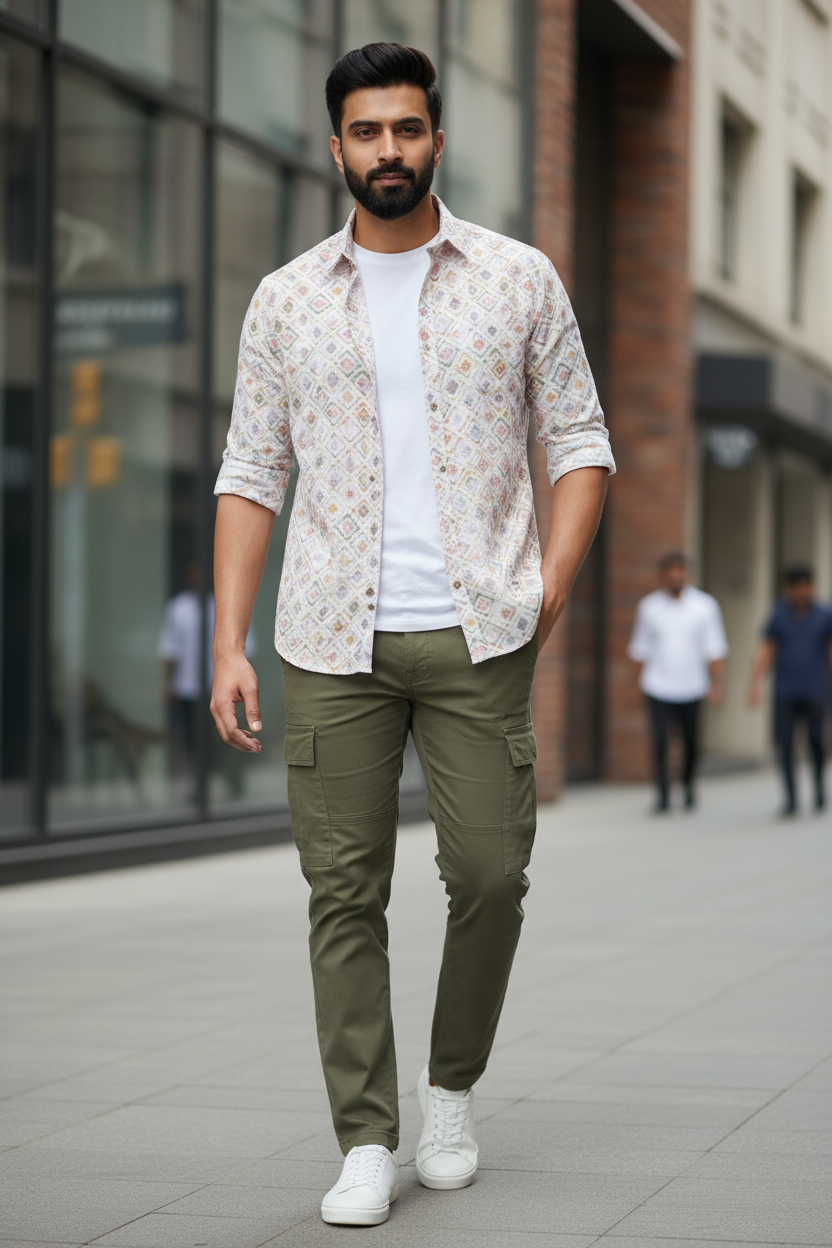 Urban street style with olive cargo pants
