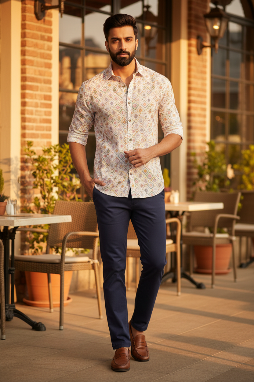 Smart casual look with navy chinos