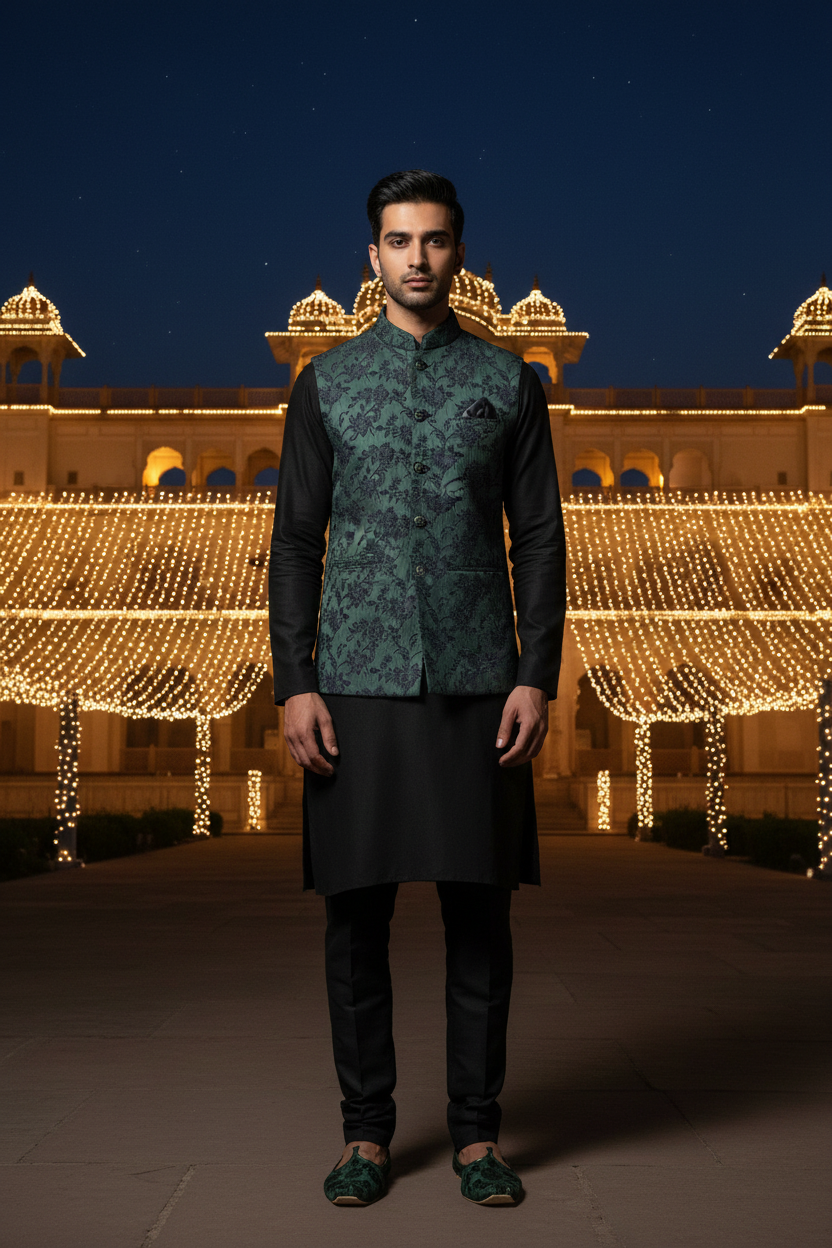 Night royal palace - Sadri bottle green floral jacquard