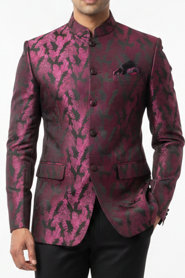 Pink Feather Print Bandhgala – Prince Suit Set