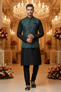 Indoor banquet hall - Sadri bottle green floral jacquard