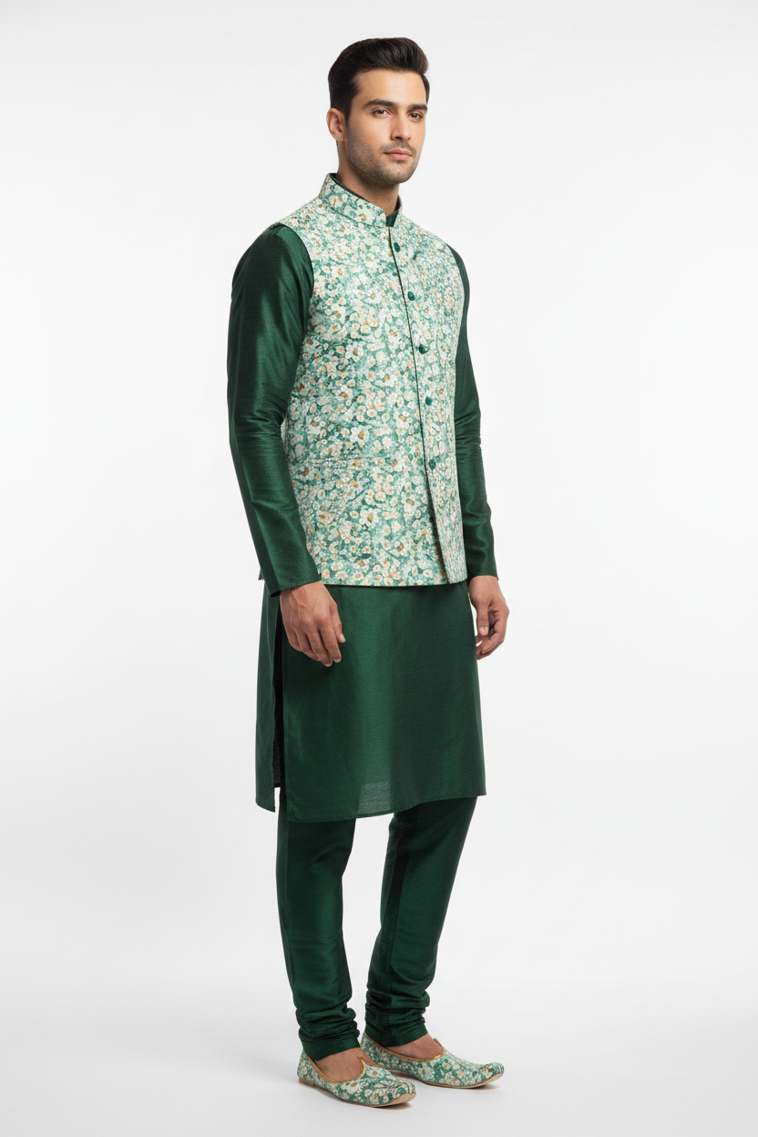 Side view - Sadri in teal daisy print fabric