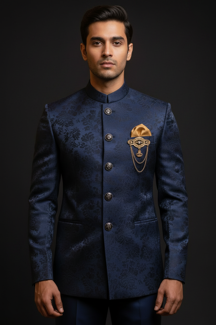 Close-up - Collar, Brooch, Buttons & Pocket Square