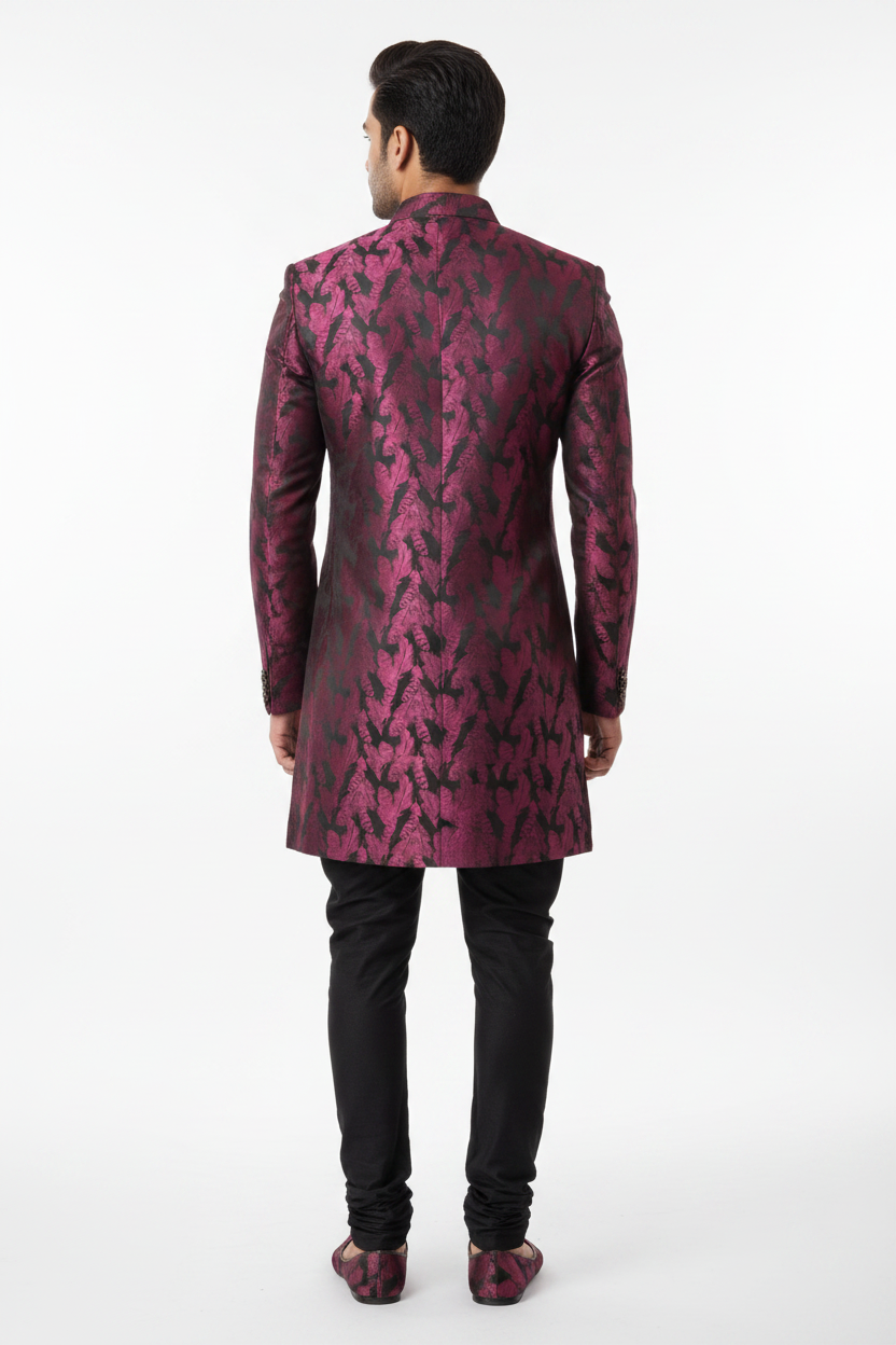 Back view studio - Indo Western in pink feather print fabric