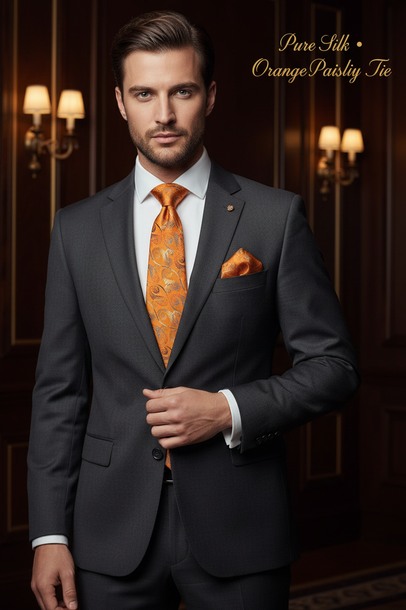 Orange Paisley Tie - Model Shot