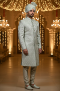 Pastel Silver Green Sherwani Side