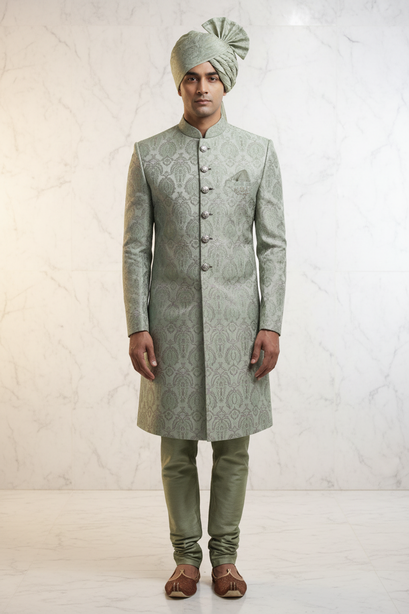 Sage Green Sherwani Front