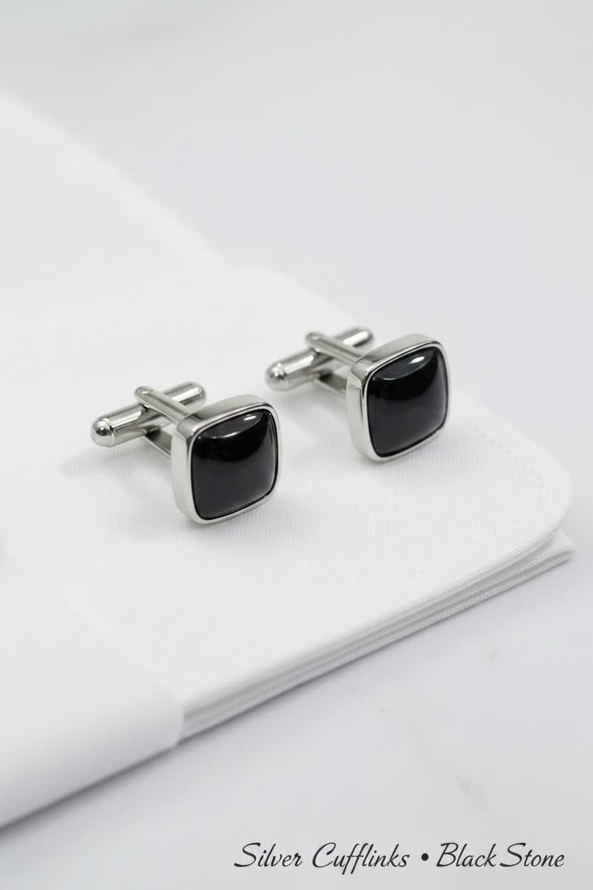 Silver Cufflinks • Black Stone