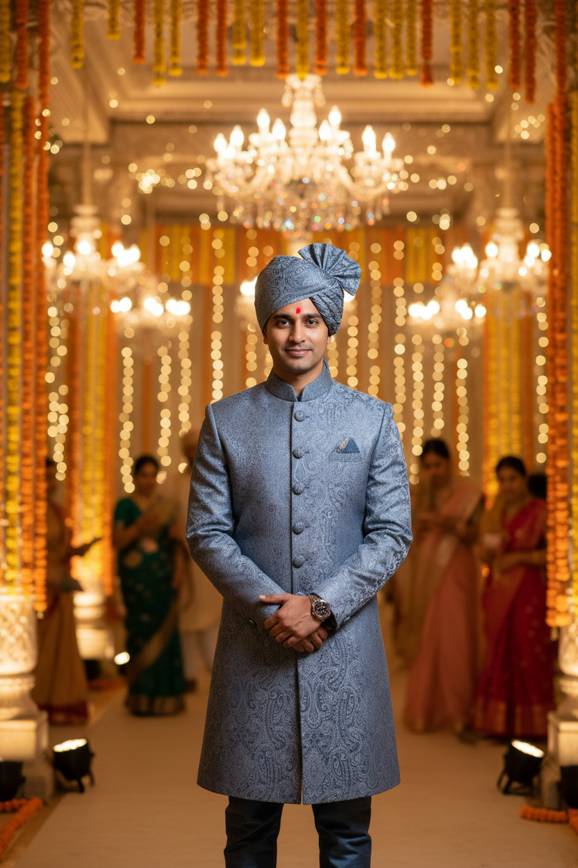 Steel Blue Sherwani Party Background