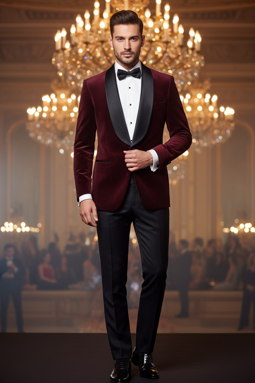 Wine Velvet Tuxedo - Ballroom Hero